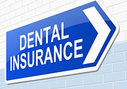 Large blue arrow with “dental insurance” written on it