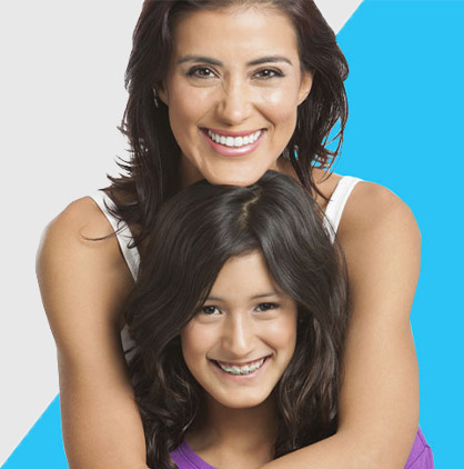 mother and daughter with braces smiling